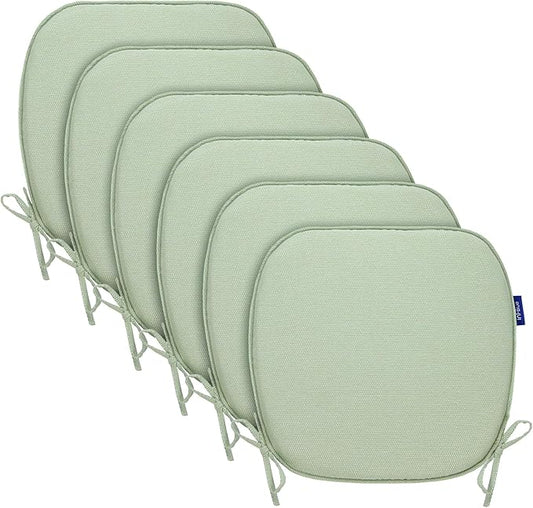 SleepMan Outdoor 17"x16" Chair Cushions with Ties Set of 6, Water Resistant All Weather U-Shape Seat Pads for Patio Garden Furniture Indoor Fade Resistant Patio Cushions (Light Green)