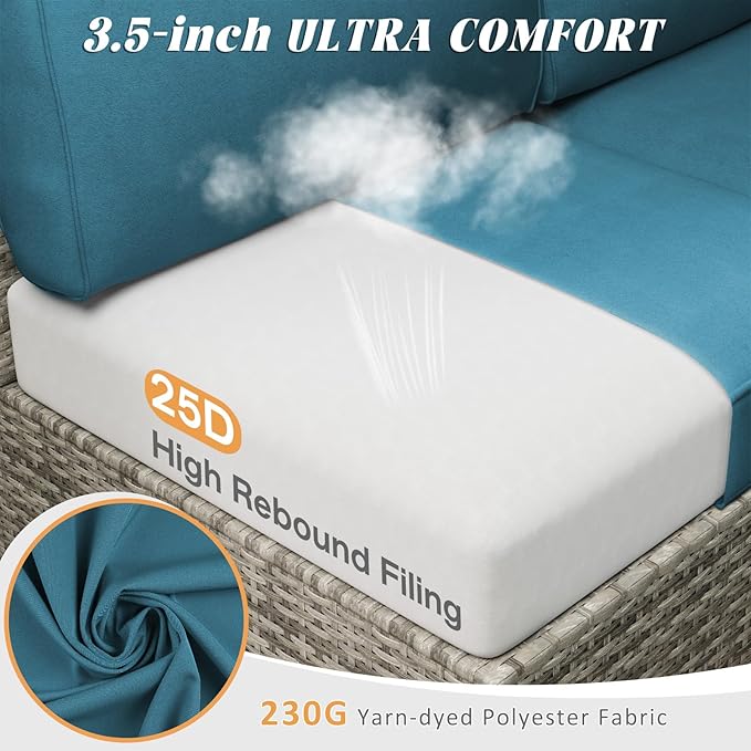 Patio Cushions for Outdoor Furniture,Water-Resistant Outdoor Cushions for 6 Seat Outdoor Sectinal,25.3"×25.3" Deep Seat Sofa Cushions, 14-Piece Outdoor Couch Cushions,Peacock Blue