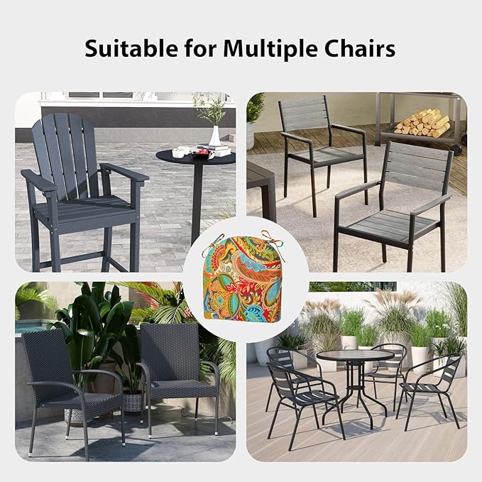 Outdoor Chair Cushions Set of 4, 17x16x2 Inch, Patio Furniture Cushions, Water Resistant, Non-Slip Ties (Paisley)