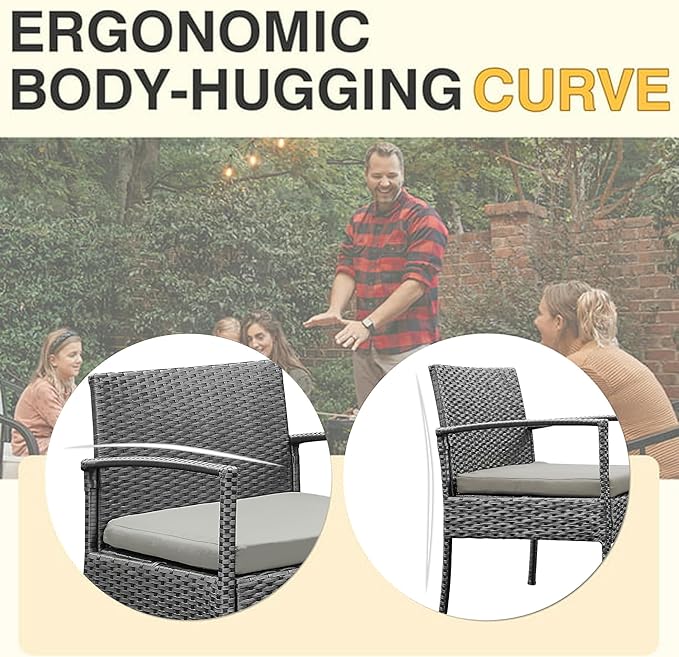 PROHIKER 3 PCS Patio Rattan Conversation Chairs Set, Outdoor Patio Furniture Balcony Furniture Set, Wicker Patio Bistro Set for Garden Porch Balcony Yard, Gray