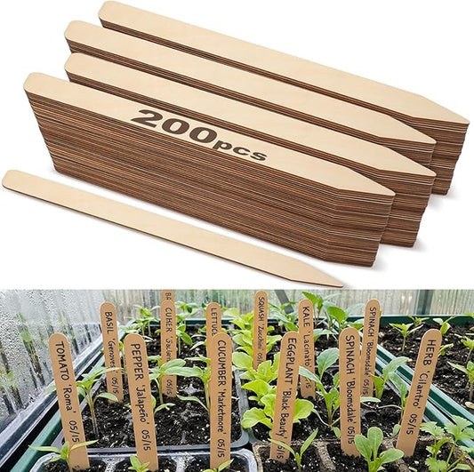 Weysat 200 Pcs 12" Wood Plant Labels for Field or Containers Plant Tags Wood Garden Labels for Seedling Stakes Markers Nursery Seed Tags with Smooth Surface for Pot Herbs Flowers Vegetables (Natural)