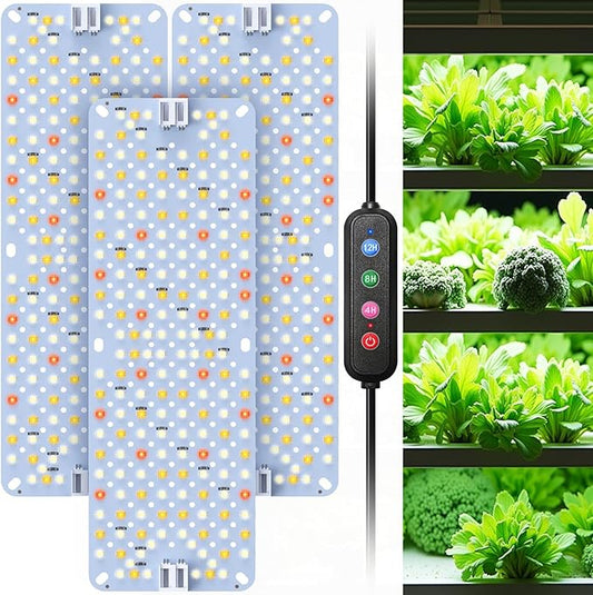 36W(Acutal Power) Full Spectrum Grow Lights for Indoor Plants – 576 LEDs,4/8/12/16/20H Timer,Daisy Chain,Wide Lighting Area for Seed Starting(Pack3)