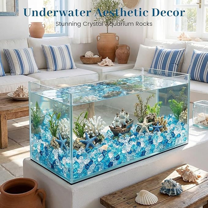 DomeStar 150PCS Aquarium Rocks, Blue Fake Ice Rocks Small Stones for Vase Fillers, Fish Tank Aquarium Decor Winter Table Scatter Decoration