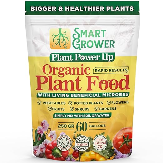 Organic Plant Food with Beneficial Microbes, Fast Acting Vegan Fertilizer for Vegetable Garden, Outdoor & Indoor Plant Fertilizer, Miracle Growth for Plants Concentrated 250GR Makes 60 Gallons