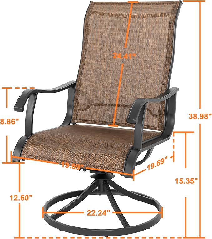 NUU GARDEN Patio Dining Chairs Set of 4, Swivel Patio Sling Chairs All-Weather Textilene Outdoor Swivel Rocker Dining Chairs with Metal Frame and High Back for Lawn Backyard, Brown