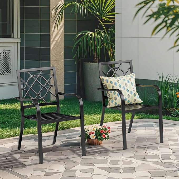 Wrought Iron Patio Outdoor Dining Chairs, 300 lbs Portable Black Outdoor Patio Chairs Set of 2, Stackable Metal Chairs for Garden Backyard Lawn