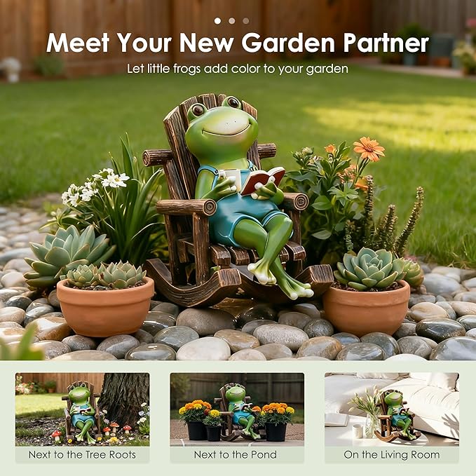 Flytime Frog Garden Decor, Outdoor Garden Statue,Frog on Rocking Chair,Suitable for Indoor and Outdoor Patios, Gardens, Flowers, and Lawns, A Whimsical Decoration(Coffee)
