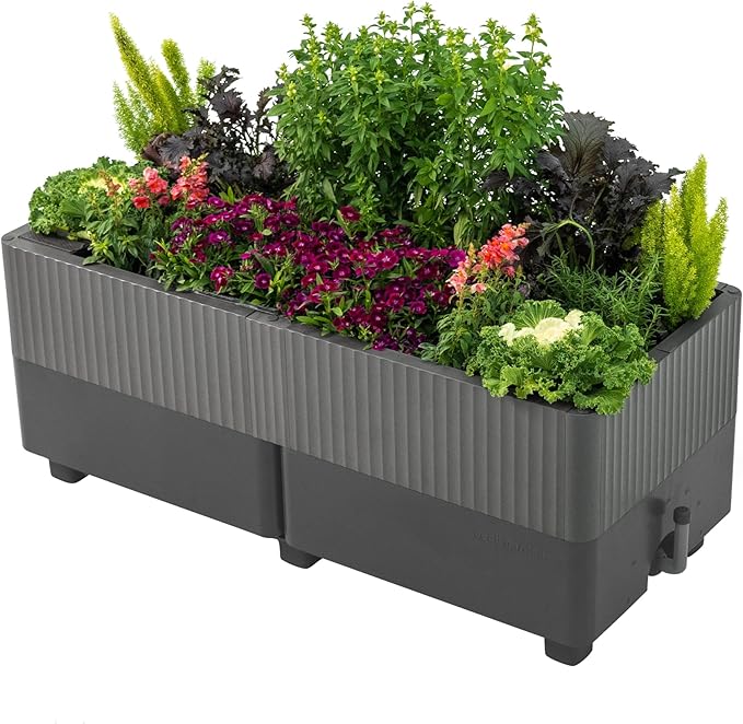 Vego garden EZCube Self Watering Planter Box Outdoor, Raised Garden Bed with Water Gauge for Balcony, Rooftop, Patio, Backyard 21" x 48" Fog Gray