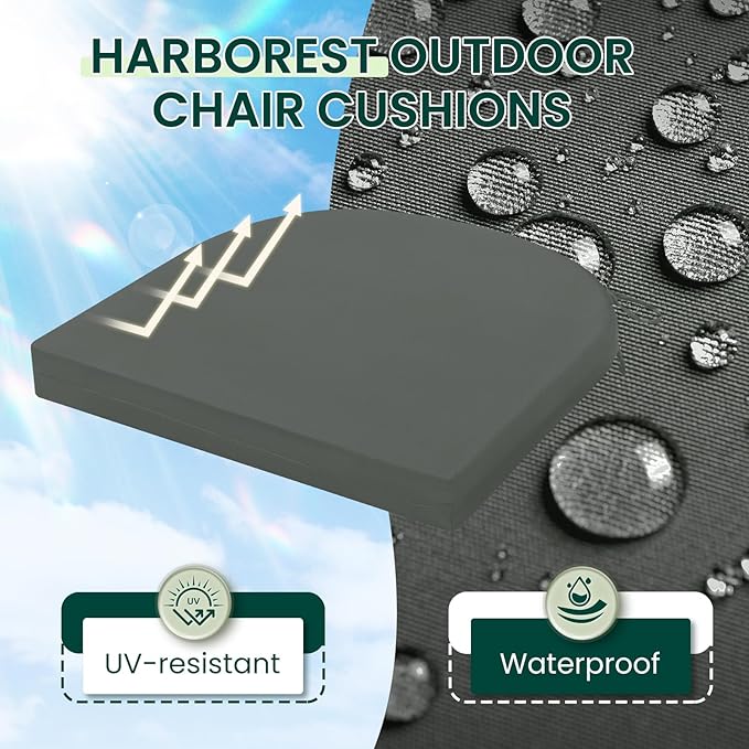 HARBOREST Outdoor Chair Cushions Set of 4, Water Resistant Patio Chair Cushions with Ties, Outdoor Seat Cushions for Patio Furniture, 17"x16"x2", Dark Grey