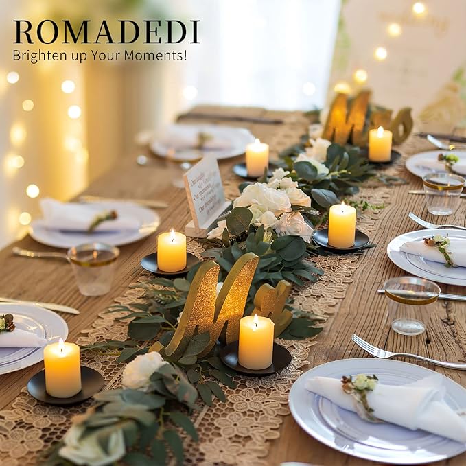 Romadedi Iron Plate Candle Holder, Black Candle Holders for Pillar Candles, Set of 12 Small Candle Tray, Pillar Candle Holder Plate Metal Candle Stand for Coffee Table Decor, Wedding, Home Decor