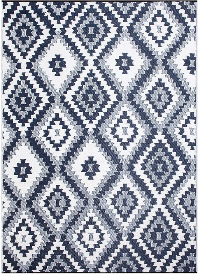 Reversible Outdoor/Indoor Plastic Rug, Easy to Clean and Fold, Perfect for Garden, Patio, Picnic, Decking-（Blue，8x10Ft）