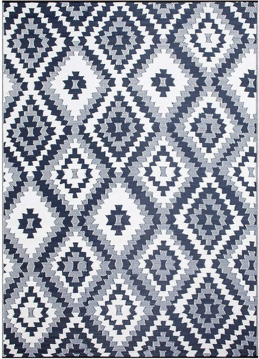Reversible Outdoor/Indoor Plastic Rug, Easy to Clean and Fold, Perfect for Garden, Patio, Picnic, Decking-（Blue，8x10Ft）