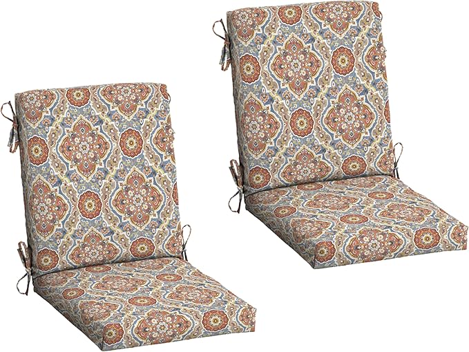 Arden 2-Pack Outdoor Patio Dining Chair Cushion, 20x44, Rain-Proof Seat Pad, Fade-Resistant Outdoor Cushion Global Vintage Medallion