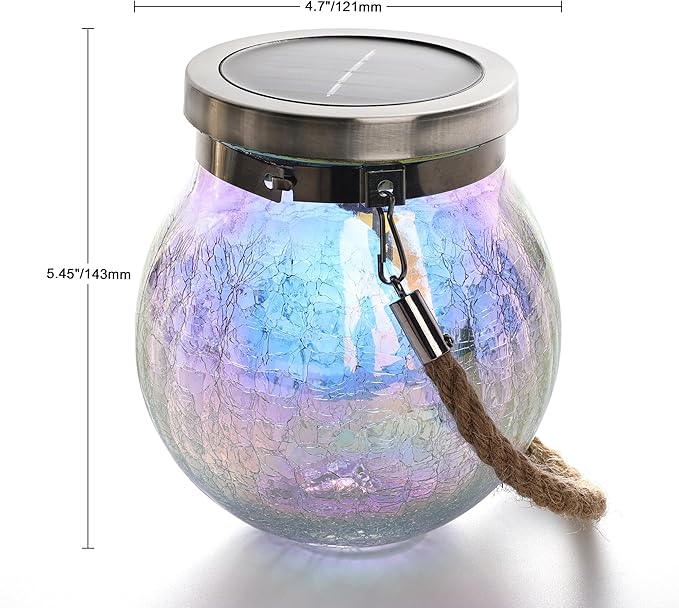 Cooo 2 Pack Valentines Day Gifts for Him Her Solar Lanterns Waterproof Outdoor Iridescent Heavy Crackle Glass LED Stainless Steel Lid for Women Mom Grandma Outdoor Table Lamps Garden Backyard Decor