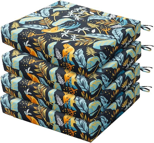 HARBOREST Outdoor Chair Cushions Set of 4, Water Resistant Patio Chair Cushions with Ties, Square Corner Outdoor Seat Cushions for Patio Furniture, 18.5"x16"x3", Philomel