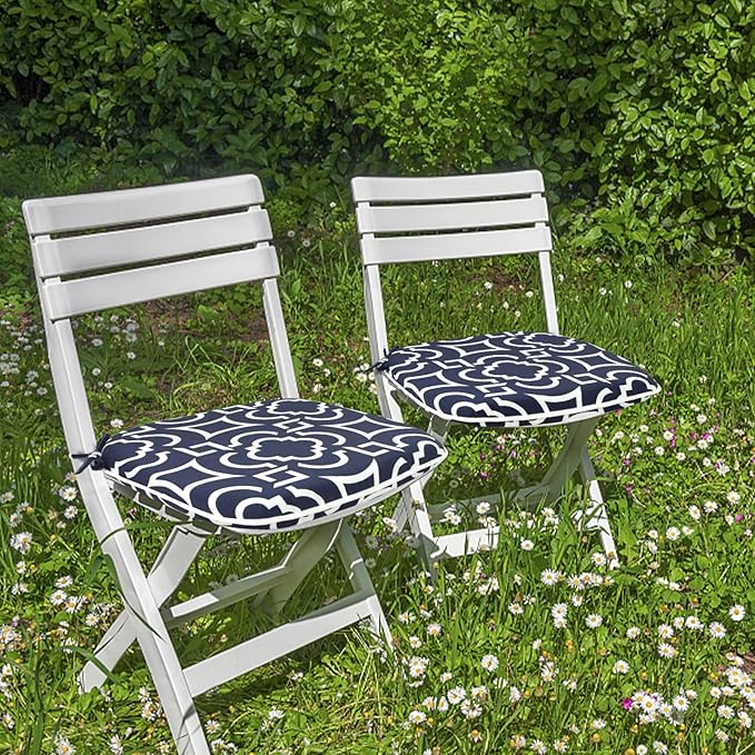 SleepMan Outdoor 17"x16" Chair Cushions with Ties Set of 6, Water Resistant All Weather U-Shape Seat Pads for Patio Garden Furniture Indoor Fade Resistant Patio Cushions (Blue Geo)