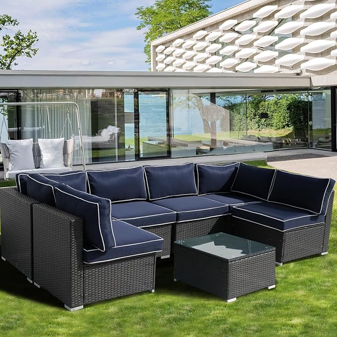 Patio Furniture Cushions,14Pieces Water-Resistant Outdoor Replacement Cushions,Sectional Sofa Cushions for Fits 6-Seats Rattan Wicker Patio Conversation Sets