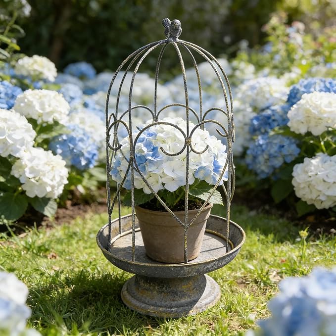 Rustic Metal Planter Holder Vintage Iron Birdcage Candle Holder Farmhouse Distressed Flower Planter Stand Decoration for Garden Patio Balcony Outdoor Indoor Decor (styel#1)