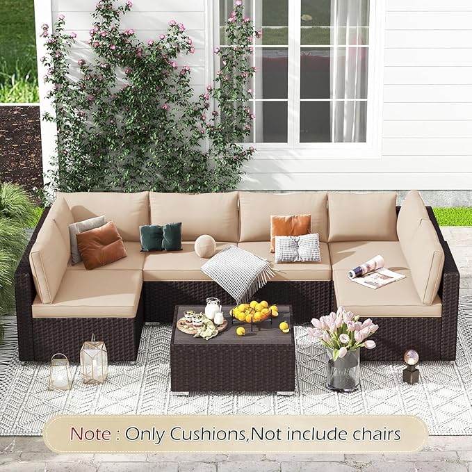 HOMREST Cushions for Outdoor Furniture,Replacement Cushion Pillow,Water-Repellent Sofa Cushion for 6-Seat Rattan Wicker Sectional Patio Conversation Sets,14-Piece Cushions Set for Outdoor Couch