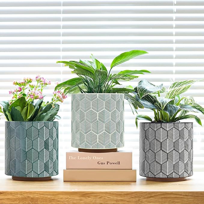 GUGUGO Plant Pots Hexagonal Pattern, Boho Modern Planters for Indoor Plants, Unique Decorative Flower Planter Pot with Drainage, Cute Small Succulent Pots, Eclectic Funky Gardening Pot Gifts, Black
