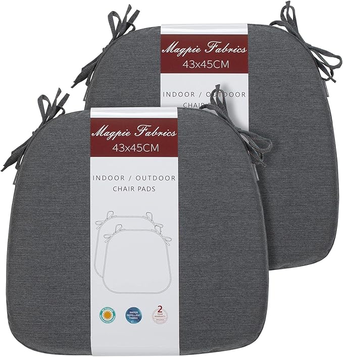 Magpie Fabrics 17"x16"x2" U-Shape Chair Cushions with Ties 2 Count, Outdoor Indoor Waterproof All Weather Seat Pads Decoration for Patio Garden Dining Office - Dark Gray