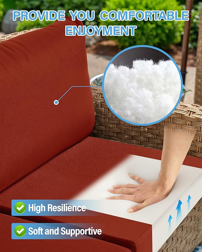 YEFU Outdoor Cushions for Patio Furniture: Replacement Cushions for Outdoor Furniture - Waterproof Couch Cushion - Fade-Resistant/Easy Clean - 14 Piece Sectional Cushion - Non-Slip/Storage Bag/Orange