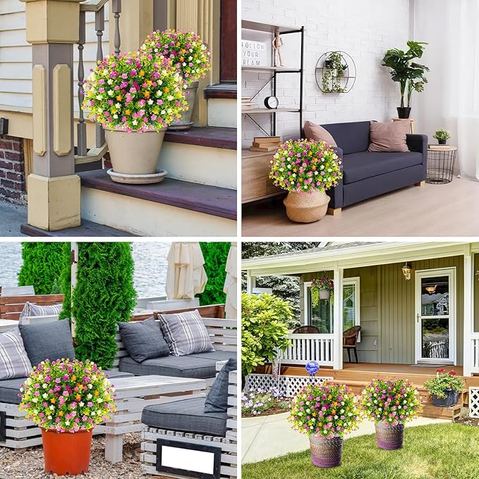 Yunlly 2 Pcs Outdoor Artificial Topiary Ball Trees 22" with Colorful Flowers, Boxwood Fake Bushes Shrubs with Spike, UV Resistant Evergreen Plants for Front Porch Garden Decor (Mix Color)