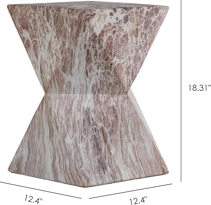 12.4" Cement End Tables for Patio,Faux Terrazzo Modern Small Squre Side Accent Table,Tree Stump Garden Stool Drum Indoor and Outdoor,Marble