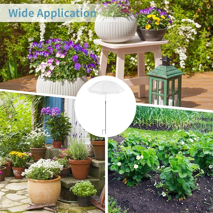 4 PCS Plant Shade Umbrellas, Outdoor Garden Sun Protection Umbrella, Silver-Coated Polyester & Metal Ribs, 2-Leg Ground Spike Umbrella for Potted Plants & Flower Beds