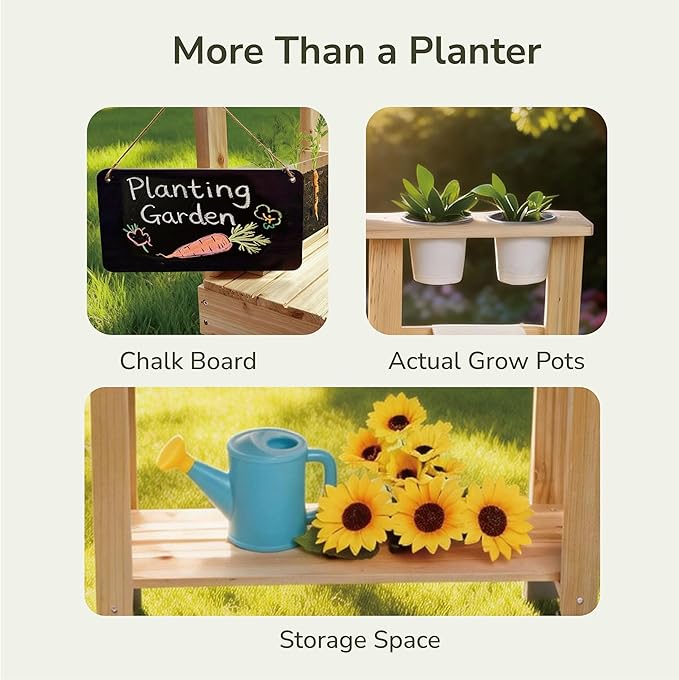 Kids Potting Bench, Garden Station to Grow Your own Vegetables, Plants and Flowers, Wooden Toy Gardening Center with Sink & Faucet, Blackboard, Garden Accessories, Storage Shelf