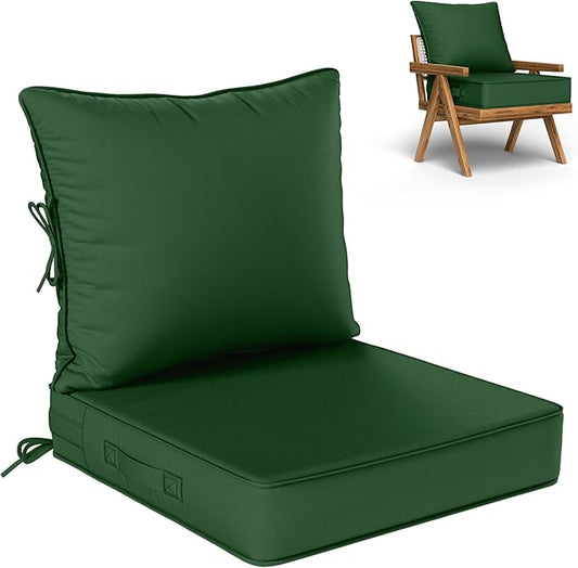 Outdoor Seat Cushion Set 19 L × 19 W × 4 H Inch Waterproof & Fade Resistant Patio Furniture Cushions with Removable Cover with Handle and Straps for Sofa Chairs, Chairs