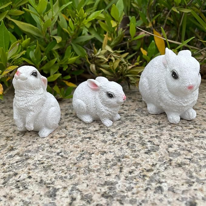 3PCS Bunny Statues Garden Decorations Set, Outdoor Small Light Weight Baby Rabbit Garden Statues for Outside Patio, Porch, or Flower Pots