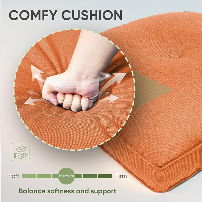 Outdoor Cushion Set of 4, Waterproof Outdoor Seat Cushions 25x22, Patio Chair Cushions for Outdoor Furniture, Couch Cushion Replacement, Include 4 Back & 4 Seat Cushions, Orange