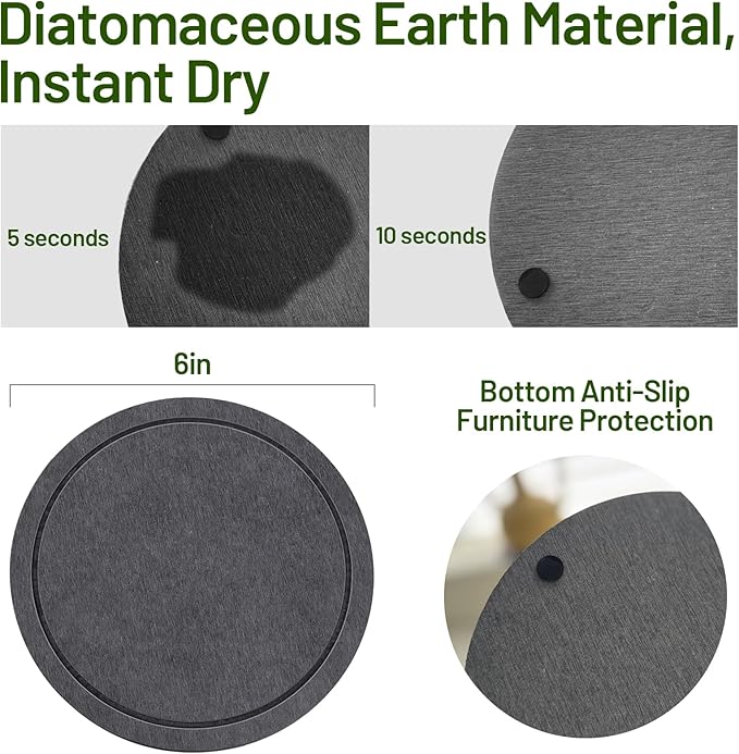 MUDEELA Diatomaceous Earth Plant Saucers for Indoor & Outdoor, 3 Pack of 6 Inches Round Plant Tray Plant Dish Pant Plate to Catch Water for Flower and Plant Pot, Instant Drying Stone Drainage Tray