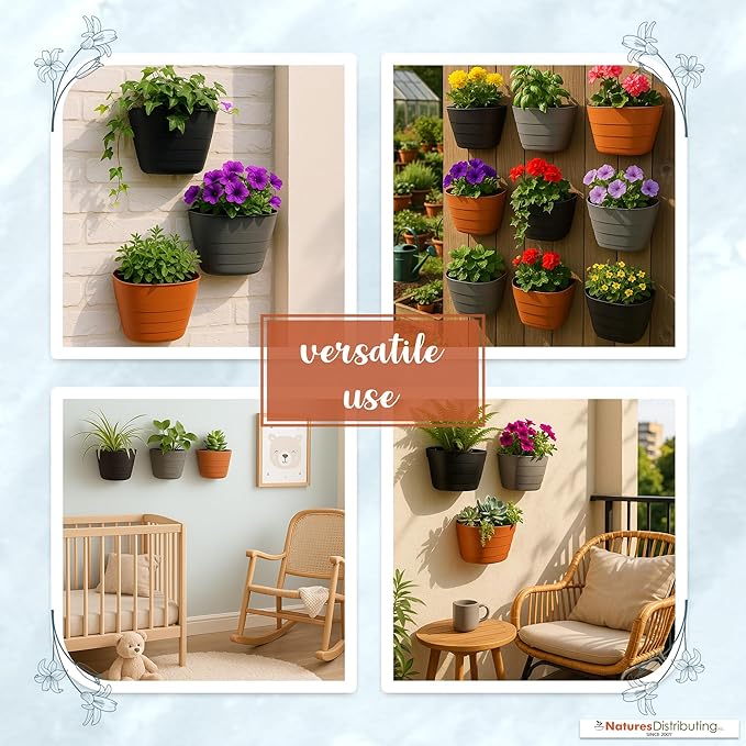 12 Inch Self-Watering Wall Planter for Indoor & Outdoor Use – Vertical Hanging Planter, BPA-Free, UV-Resistant – Perfect for Flowers, Herbs & Vegetables (Terracotta, Without Plug)