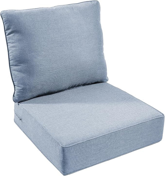Outdoor Chair Cushion Set, 24x24 Waterproof Patio Chair Cushions, 6" Thickened Seat Cushion for Outdoor Chairs and Couch, Include 1 Back Pillow and 1 Seat Cushion, Thick/Babyblue