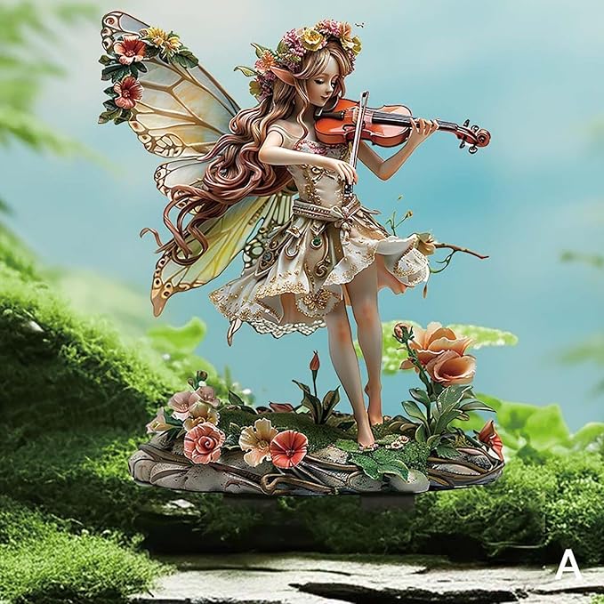 Bohemian Fairy Flower Pot Decor - Fairy Garden Accessories for Home or Garden (Violin Elf)