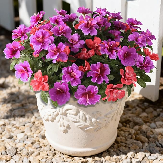 Artificial Fake Flowers for Outdoor, 8 Bundles Faux Plants Silk Flowers Spring Decoration UV Resistant No Fade Plastic Flowers for Outside Planters Home Porch Patio Yard Garden Decor