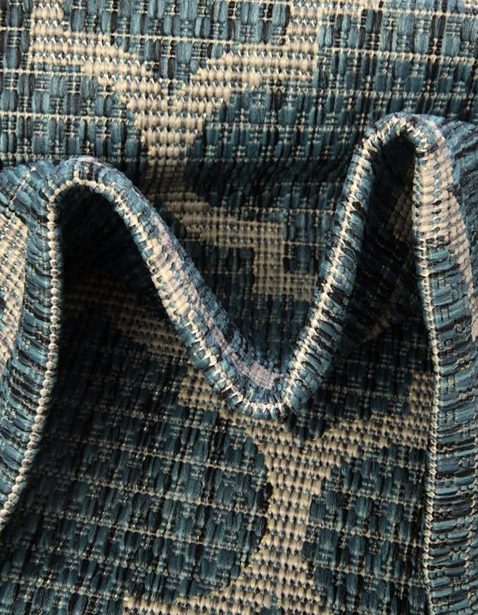 Unique Loom Outdoor Trellis Collection Area Rug - Trellis (Round 10' 8" x 10' 8", Teal/ Gray)