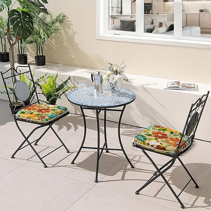 Outdoor Chair Cushions 16"x17" Set of 2, Water Resistant Patio Chair Pads with Ties, Seat Cushions for Home Garden Furniture Decoration, Flower Multi