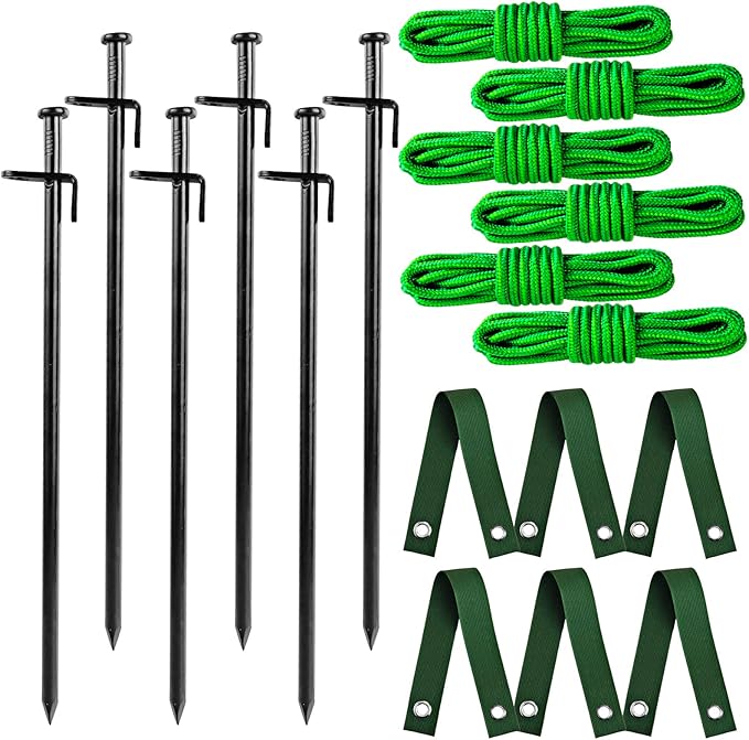 Heavy Duty Tree Stake Kit - Tree Stakes & Straps for Straightening Young Trees, Garden Tree Supports, 6pcs Metal Stakes, 6pcs Rope for Anchoring