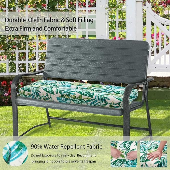 FUNHOME Outdoor Bench Cushion 45 x18 inch with Non-Slip Grips,Water Resistant Porch Swing Cushion,Bench Pillow Pads,Floral Tufted Cushions for Patio Garden Furniture,45" Seat Cushions(Palm Leaf)