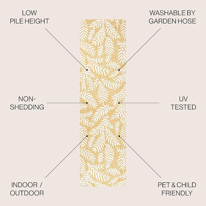 JONATHAN Y Palm Frond Indoor Outdoor Runner Rug 2X8 Yellow/Cream, Nevis for Backyard, Patio, Porch, Easy-Cleaning, High Traffic, Pet-Friendly, Non-Shedding (SMB119C-28)