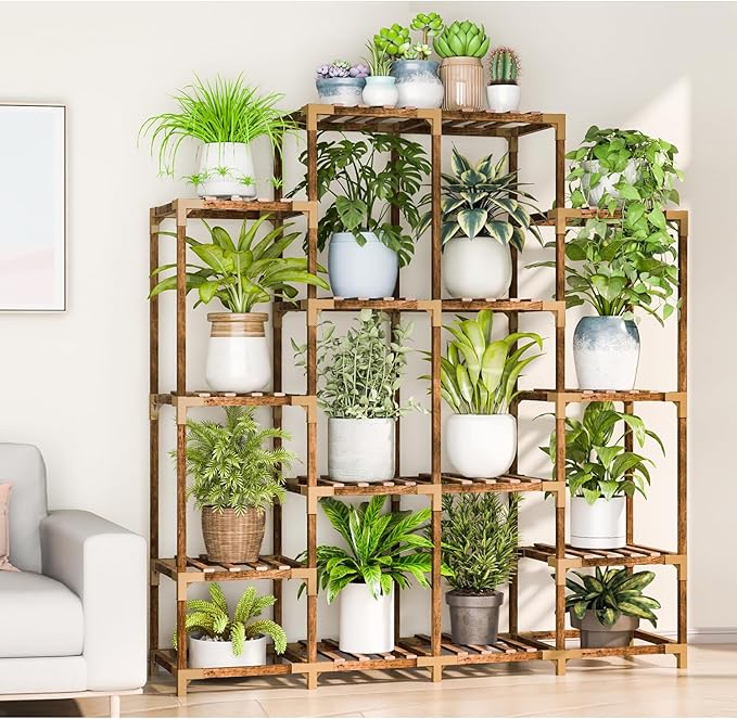 HOMKIRT 16 Tier Plant Stand Indoor Outdoor, Large Tall Plant Shelf Rack for Multiple Pots Table Holder Flower Stand for Patio Porch Living Room Balcony Corner Garden Office Boho Decor