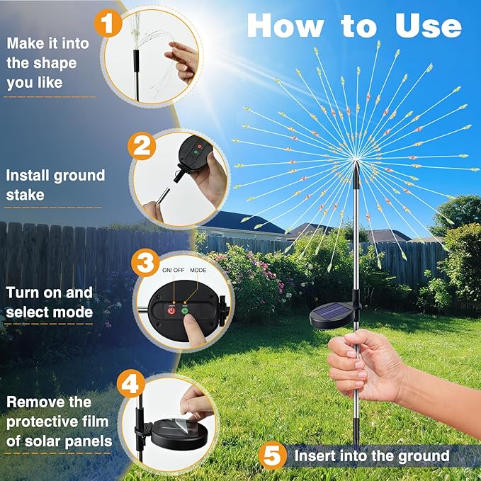 btfarm 10 Pack Solar Garden Lights Outdoor, 8 Modes Firework Lights Solar Powered, Waterproof Twinkle Fairy Light Outside for Yard Patio Pathway Pool Christmas Party Decorative, Multicolor