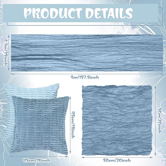 91 x 71 Extra Large Outdoor Boho Picnic Blanket with Gray Blue Table Runner, 6 Throw Pillow Covers 6 Napkins Woven Cotton Yarn Oversize Beach Blanket Washable Picnic Camp Wedding