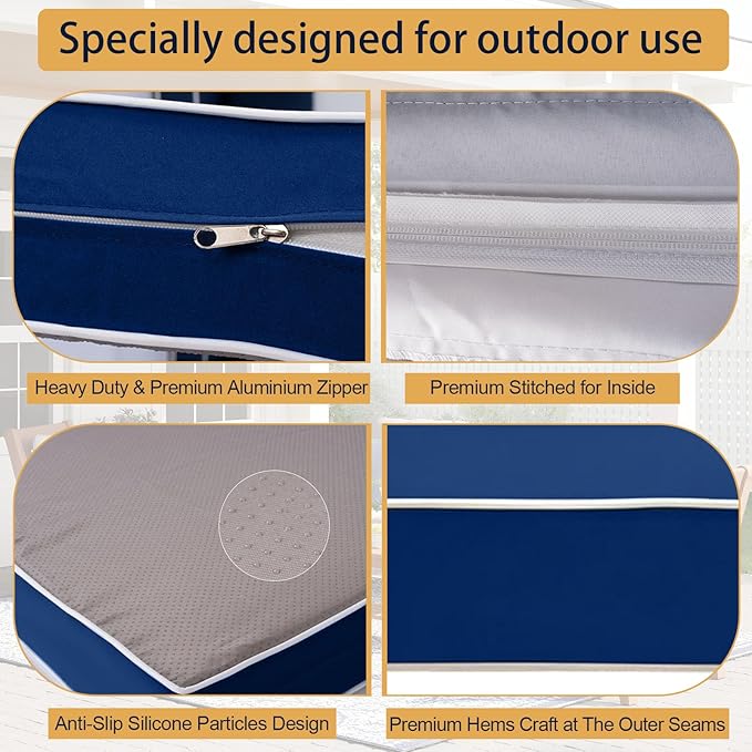 Outdoor Cushion Covers for Patio Furniture, Patio Cushion Covers Replacement with Zipper, Waterproof & Fade Resistant,Only Cover (Blue+White Side, 25.6Lx25.6Wx4H - Only Covers)