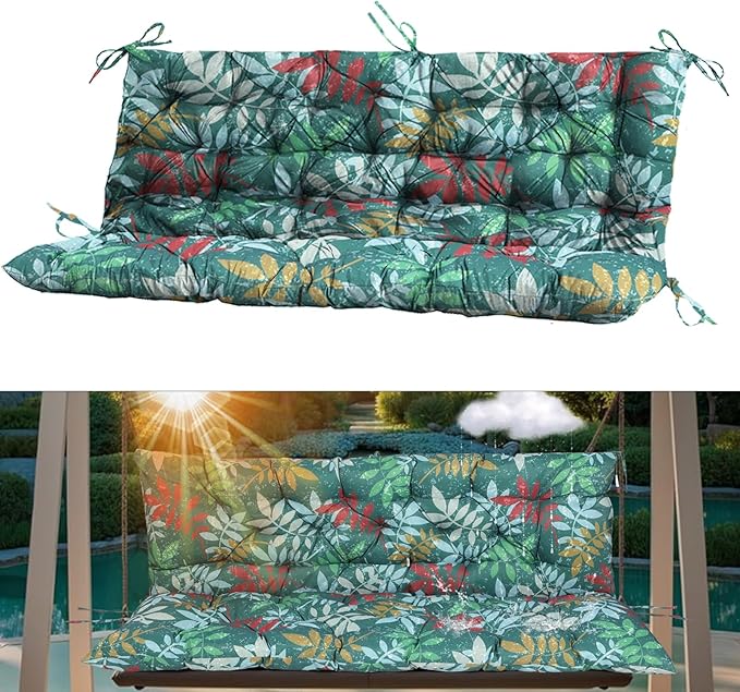 2-3 Seat Swing Replacement Cushion, Outdoor Bench Cushions with Backrest Thicken 4", Patio Furniture Garden Porch Loveseat Glider Pad Anti-Fading Waterproof (Green Flower, 40x70in)