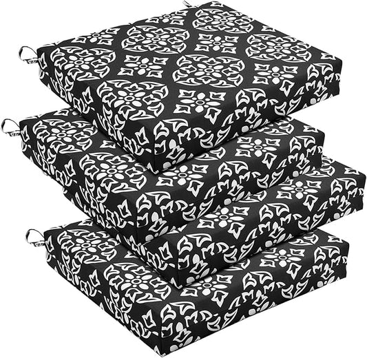 Basic Beyond Outdoor Chair Cushions Set of 4, Square Corner Outdoor Cushions for Patio Furniture, Water Resistant Patio Chair Cushions with 2 Ties, 18.5x16x3, Medallion