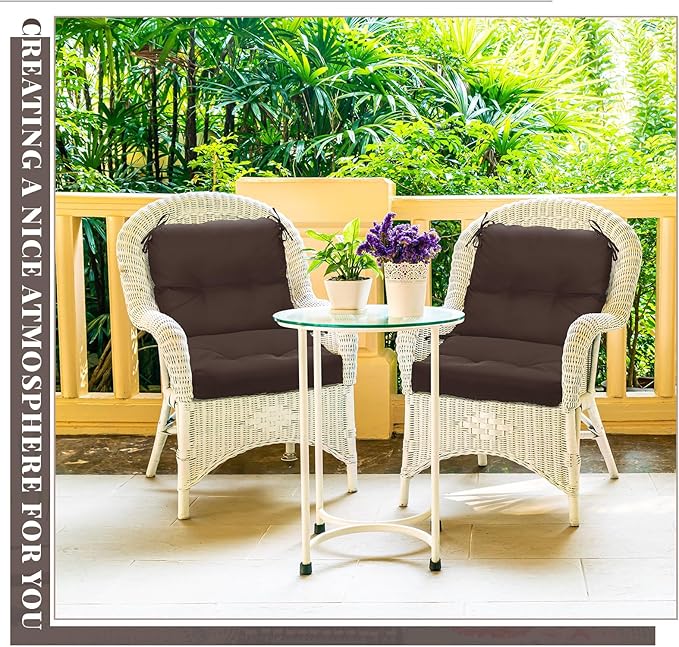 Geetery Set of 4 High Back Wicker Patio Chair Cushions for Outdoor Furniture 41.74x20.87x3.94 Inch Waterproof Thick Replacement Seat Pads with Non Slip Ties for Porch, Deck, Lawn & Garden(Dark Brown)